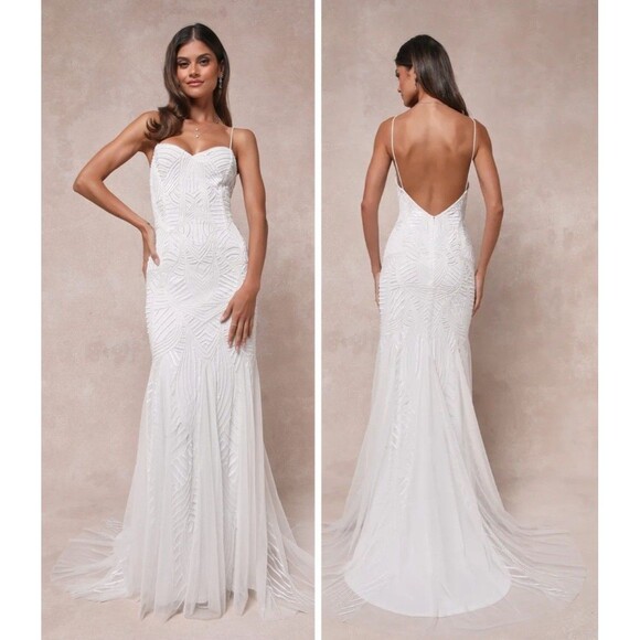 Lulus Radiant Presence White Sequin Sleeveless Backless Maxi Dress Size Small - Picture 1 of 9